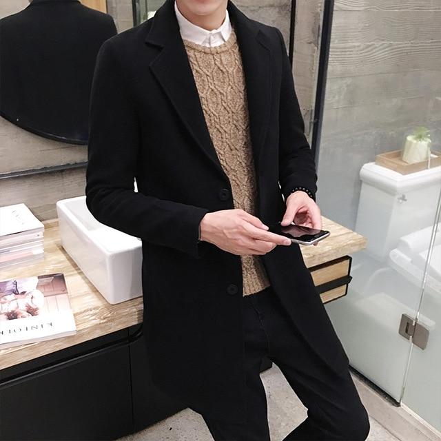 New Winter Woolen Coat Men Leisure Long Sections Woolen Coats